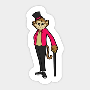 Monkey as Gentleman with Hat & Walking stick Sticker